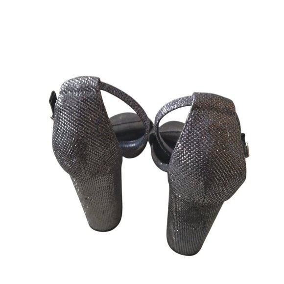 Nasty Gal Women's Size 8 Silver Glitter Metallic Block Heel Ankle Strap Sandals - Picture 4 of 6